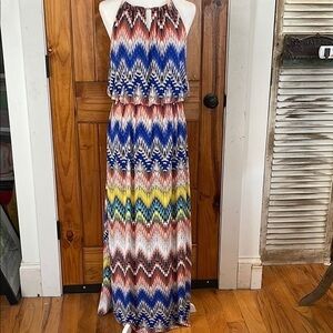 Dress Barn Sleeveless Multicolor Knit Maxi Dress 14 Aztec Tribal Zig Zag Striped